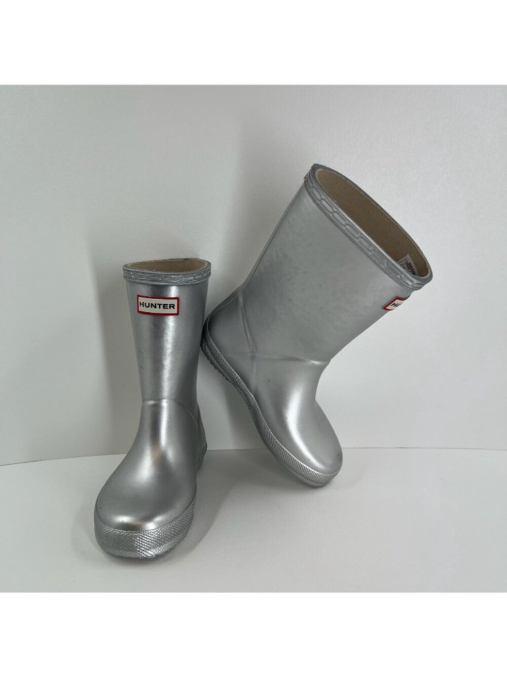 Hunter Kids First Classic Rain Boots Toddler US 10B 11G Pull On Metallic Silver - Picture 5 of 12